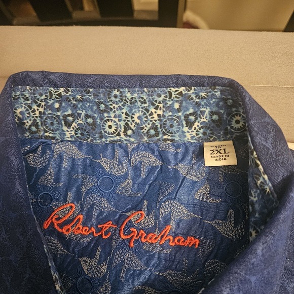 Robert Graham Shirt Mens 2XL Blue Wisdom Faith‎ Embroidered Back Flip Cuff - Picture 3 of 8
